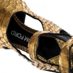 Tom Ford Metallic Gold Python Leather Peep Toe Cutout Sandals Size 36.5