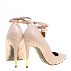 Tom Ford Beige Snakeskin Leather Ankle Lock Pointed Toe Pumps Size 38