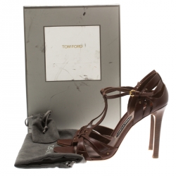 Pre Owned Tom Ford Brown Leather T-Strap Open Toe Sandals Size 40