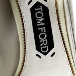Pre Owned Tom Ford Cream Patent Leather Padlock Ankle Wrap Pointed Toe Pumps Size 38