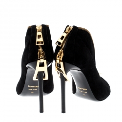 Pre Owned Tom Ford Black Suede Cleaver Open Toe Ankle Booties Size 36