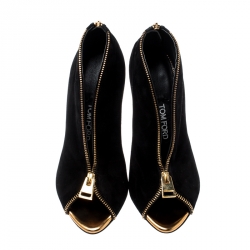 Pre Owned Tom Ford Black Suede Cleaver Open Toe Ankle Booties Size 36