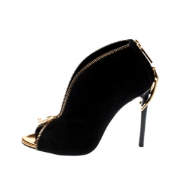 Pre Owned Tom Ford Black Suede Cleaver Open Toe Ankle Booties Size 36