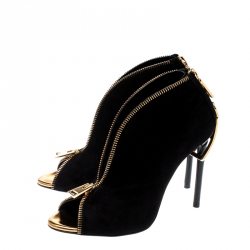 Pre Owned Tom Ford Black Suede Cleaver Open Toe Ankle Booties Size 36