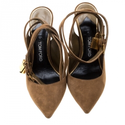 Tom Ford Brown Suede Padlock Ankle Strap Sandals Size 38.5