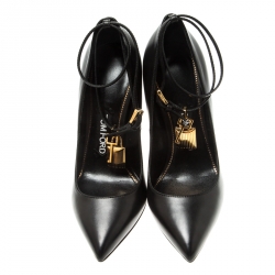 Tom Ford Black Leather Ankle Lock Pointed Toe Pumps Size 36.5