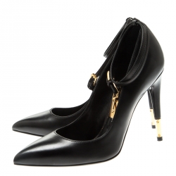 Tom Ford Black Leather Ankle Lock Pointed Toe Pumps Size 36.5