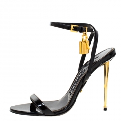 Pre Owned Tom Ford Black Patent Leather Padlock Naked Sandals Size 38