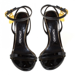 Pre Owned Tom Ford Black Patent Leather Padlock Naked Sandals Size 38