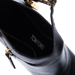Tom Fod Black Leather Padlock Charm Pointed Toe Booties Size 35