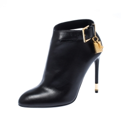 Tom Fod Black Leather Padlock Charm Pointed Toe Booties Size 35