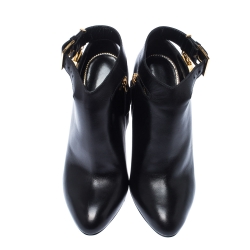 Tom Fod Black Leather Padlock Charm Pointed Toe Booties Size 35