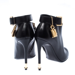 Tom Fod Black Leather Padlock Charm Pointed Toe Booties Size 35