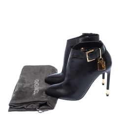 Tom Fod Black Leather Padlock Charm Pointed Toe Booties Size 35