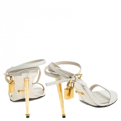 Pre Owned Tom Ford White Leather Gold Padlock Naked Sandal Size 38