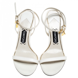 Pre Owned Tom Ford White Leather Gold Padlock Naked Sandal Size 38