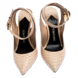 Tom Ford Beige Python Leather Ankle Lock Slingback Pointed Toe Sandals Size 36.5