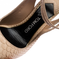 Tom Ford Beige Python Leather Ankle Lock Slingback Pointed Toe Sandals Size 36.5