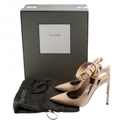 Tom Ford Beige Python Leather Ankle Lock Slingback Pointed Toe Sandals Size 36.5