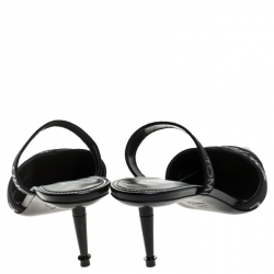 Pre Owned Tom Ford Black Patent Leather And Stretch Fabric Printed Logo Slingback Sandals Size 38.5