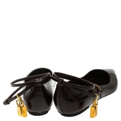 Tom Ford Brown Python Embossed Leather Padlock Ankle Wrap Pointed Toe Flats Size 37