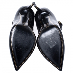 Tom Ford Black Patent Leather Padlock Ankle Wrap Pointed Toe Pumps Size 37.5