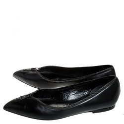 Tom Ford Black Leather Zipper Trim And Zip Detail Pointed Toe Ballet Flats Size 39