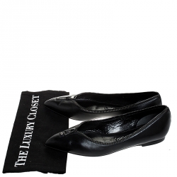 Tom Ford Black Leather Zipper Trim And Zip Detail Pointed Toe Ballet Flats Size 39