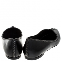 Tom Ford Black Leather Zipper Trim And Zip Detail Pointed Toe Ballet Flats Size 39