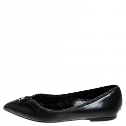 Tom Ford Black Leather Zipper Trim And Zip Detail Pointed Toe Ballet Flats Size 39