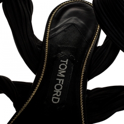 Pre Owned Tom Ford Black Plisse Satin Open Toe Flat Sandals Size 39