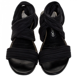 Pre Owned Tom Ford Black Plisse Satin Open Toe Flat Sandals Size 39