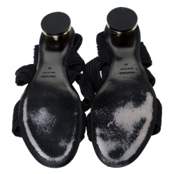 Pre Owned Tom Ford Black Plisse Satin Open Toe Flat Sandals Size 39