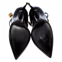 Tom Ford Black Patent Leather Padlock Ankle Wrap Pointed Toe Pumps Size 39