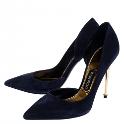 Tom Ford Navy Blue Suede Half D'orsay Pumps Size 39