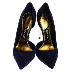 Tom Ford Navy Blue Suede Half D'orsay Pumps Size 39