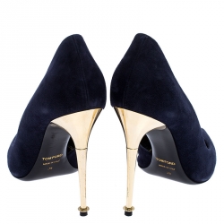 Tom Ford Navy Blue Suede Half D'orsay Pumps Size 39