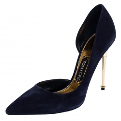 Tom Ford Navy Blue Suede Half D'orsay Pumps Size 39