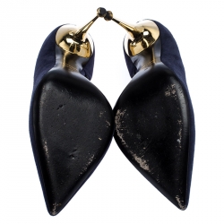Tom Ford Navy Blue Suede Half D'orsay Pumps Size 39