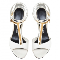 Tom Ford White Leather T-Bar Ankle Strap Sandals Size 38.5
