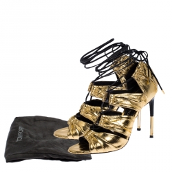 Pre Owned Tom Ford Metallic Gold Leather Stardust Lace Up Cage Sandals Size 37