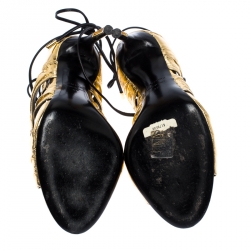 Pre Owned Tom Ford Metallic Gold Leather Stardust Lace Up Cage Sandals Size 37