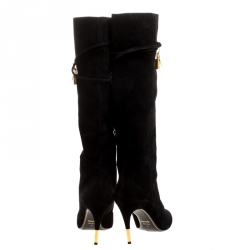 Tom Ford Black Suede Leather Lock Strap Knee Length Boots Size 40