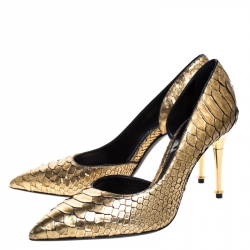 Tom Ford Gold Python Leather D'orsay Pointed Toe Pumps Size 37.5