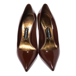 Pre Owned Tom Ford Pumpkin Brown Patent Leather Gold Pin Heels Pointed Pumps Size 41