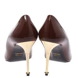 Pre Owned Tom Ford Pumpkin Brown Patent Leather Gold Pin Heels Pointed Pumps Size 41