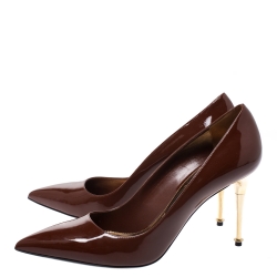 Pre Owned Tom Ford Pumpkin Brown Patent Leather Gold Pin Heels Pointed Pumps Size 41