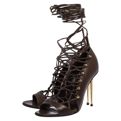 Tom Ford Brown Leather Lace Up Sandals Size 38
