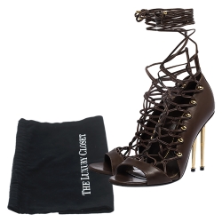 Tom Ford Brown Leather Lace Up Sandals Size 38