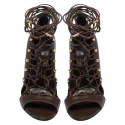 Tom Ford Brown Leather Lace Up Sandals Size 38
